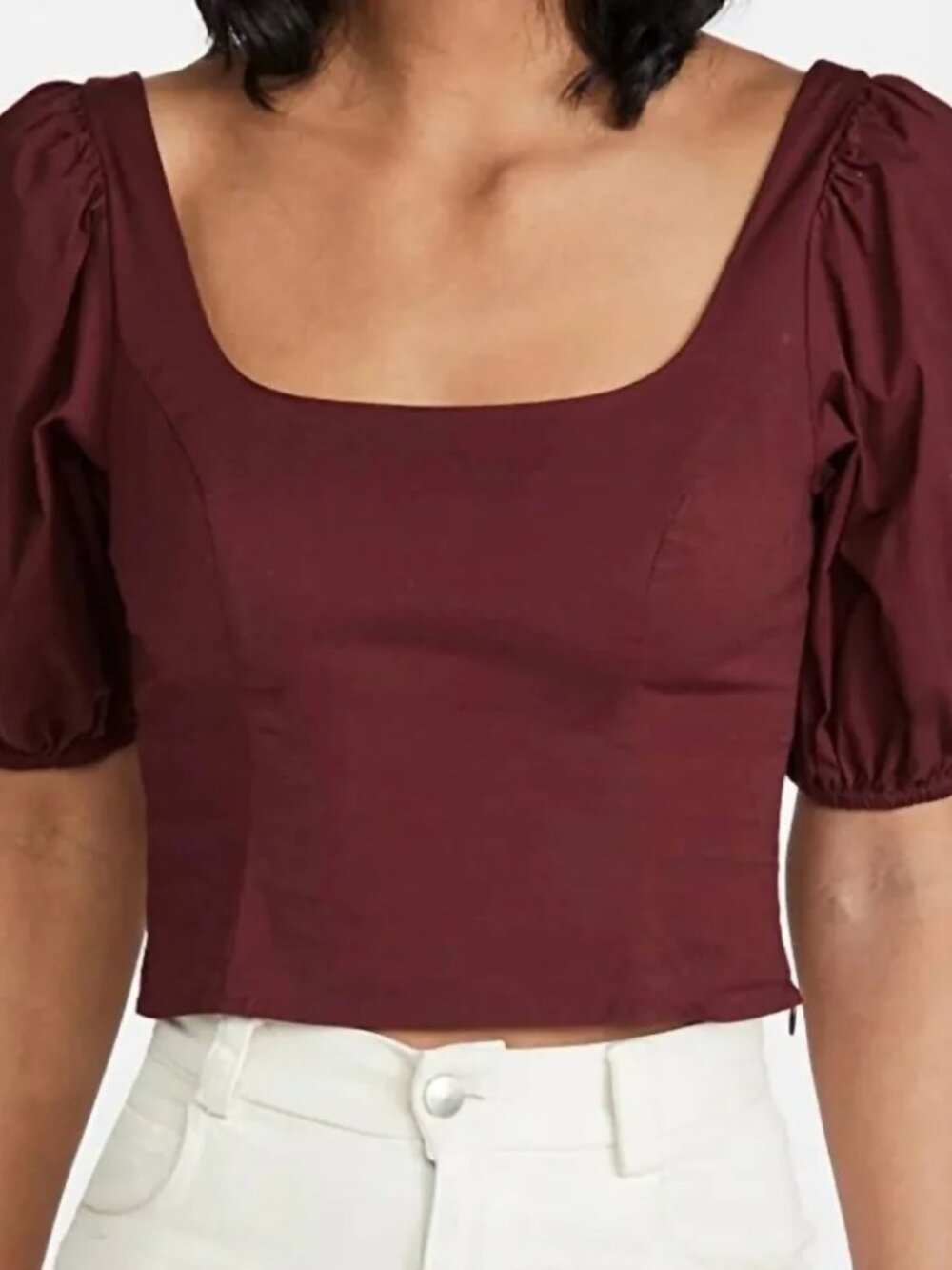 Staud Burgundy Puff Sleeve Crop Top, Sz 6